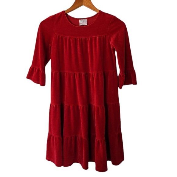 Hanna‎ Andersson Red Velour Twirl Dress Girls Sz 140 10 Years Tiered Skirt - Picture 7 of 9